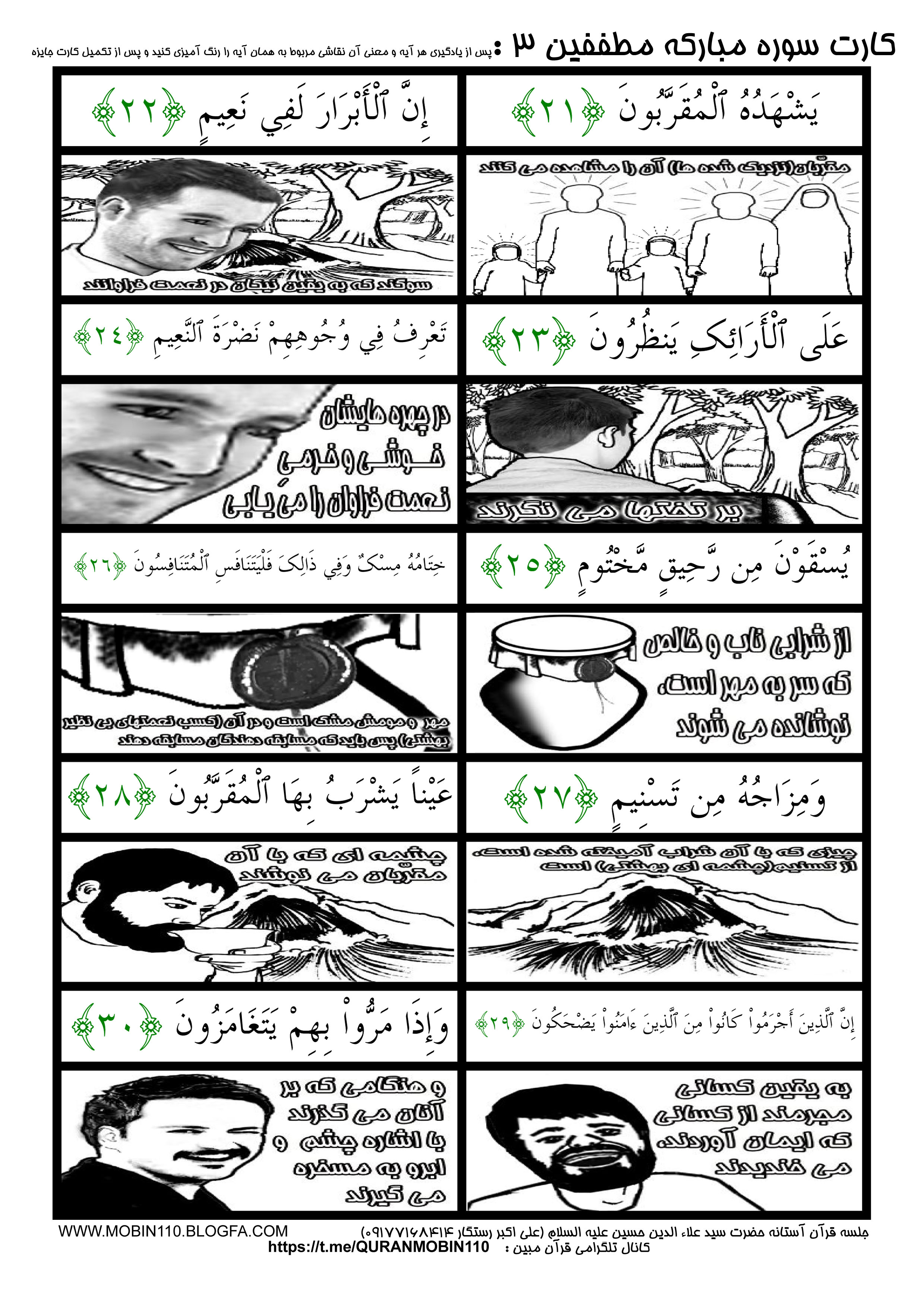 نقاشی سوره مبارکه مطففین،نقاشی کتاب کودک، کارتهای سوره مبارکه مطففین